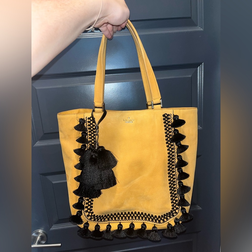 Kate Spade Mustard Yellow Tote with Black Tassel Details
